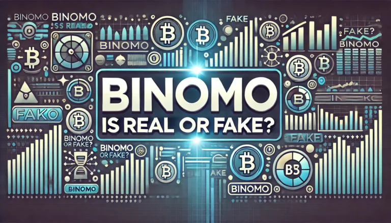Binomo is Real or Fake? Article Featured Image with financial symbols in background