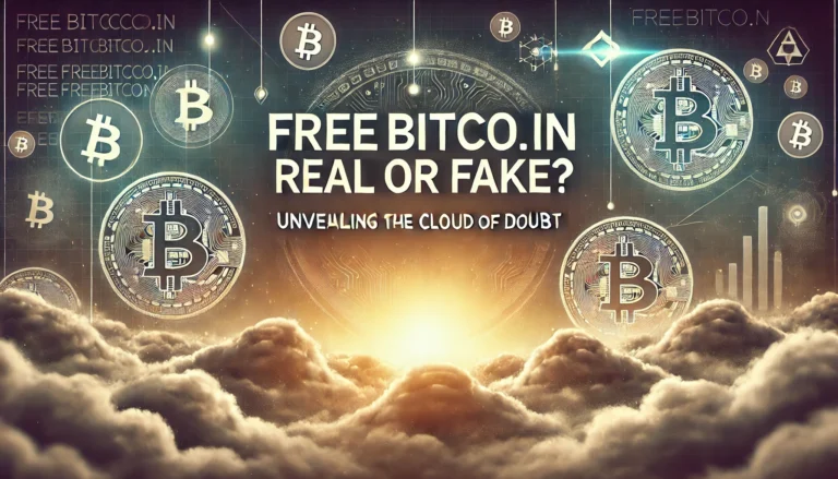 Featured image with title 'FreeBitco.in: Real or Fake? Unveiling the Cloud of Doubt' over a misty background with Bitcoin and digital symbols.