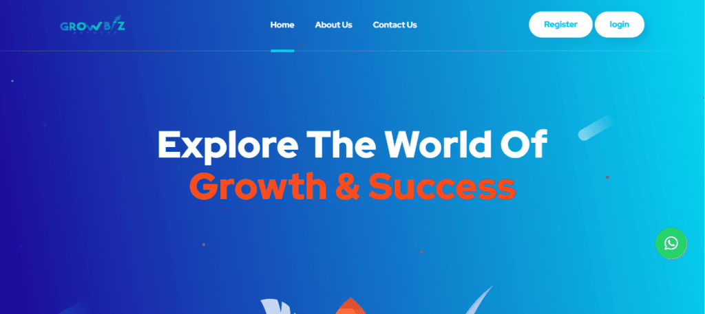 Screenshot of Homepage of Official Website of Growbiz