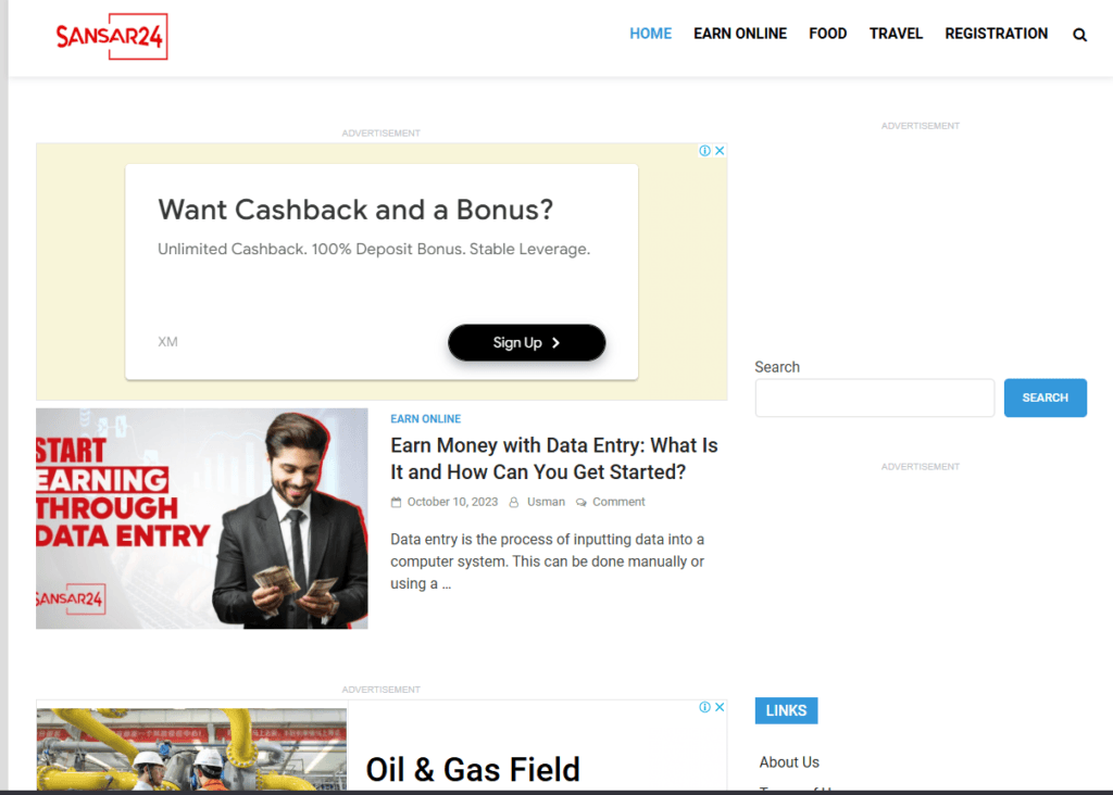 screenshot Homepage of Official Website of Sansar24