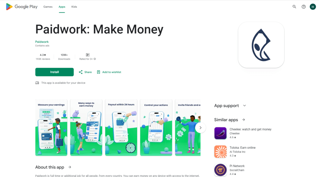 screenshots Homepage of Official Website of paidwork
