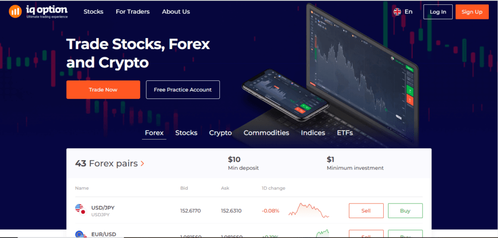 Screen shot Homepage of official website of iq option