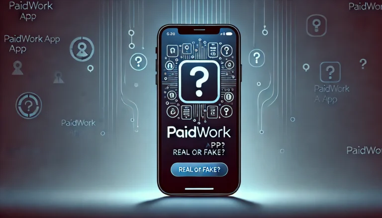 Featured image for the article 'PaidWork App: Real or Fake?' showing a smartphone with PaidWork app on the screen and a tech-themed background.
