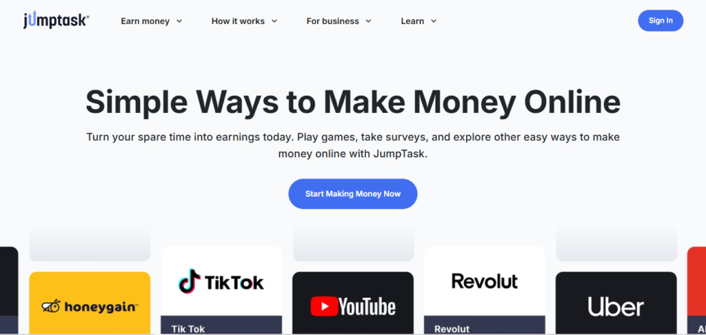 Screenshot of Homepage of Official Website of JumpTask